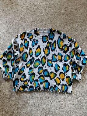 R13 Multicolor Leopard Print Distressed Knit